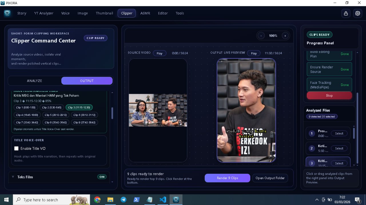 Preview workspace PIXORA Clipper